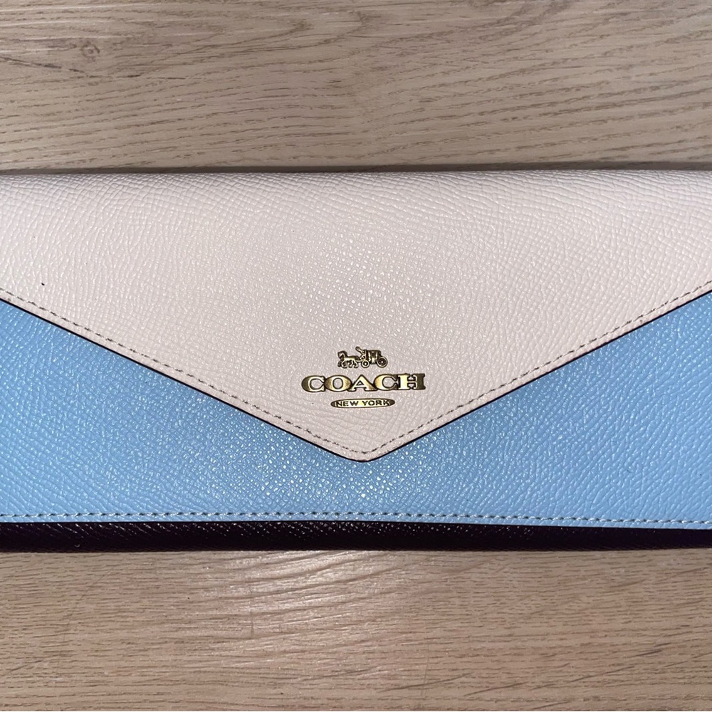 Coach Blue and White Wallet with Geometric Design